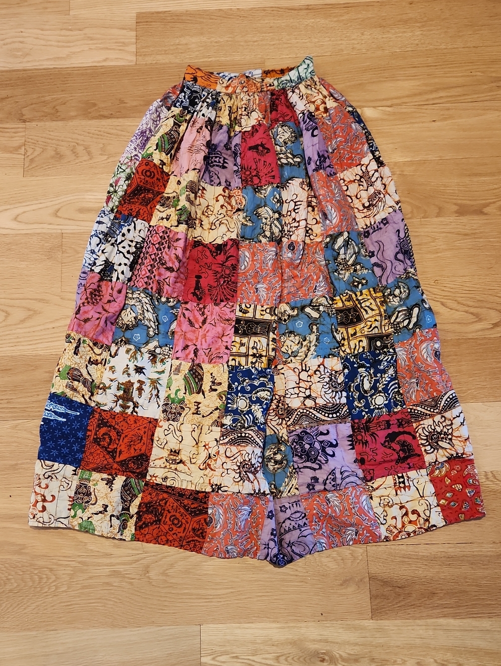 Vintage 80s Multi-Color Patchwork Bohemian Maxi Skirt - Unbranded